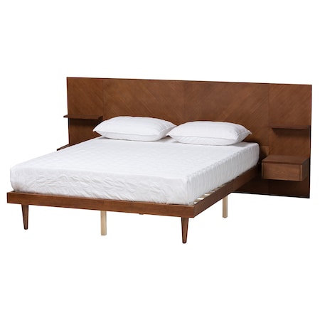Baxton Studio Graham Mid-Century Ash Walnut Finished Wood Queen Size Platform Bed with Built-In Nightstands 226-12893-ZORO